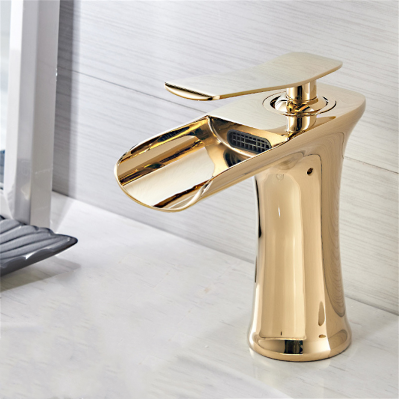 Bathroom Basin Waterfall Faucet Hot Cold Mixer Tap Single Hole Handle Sink Modern Vanity