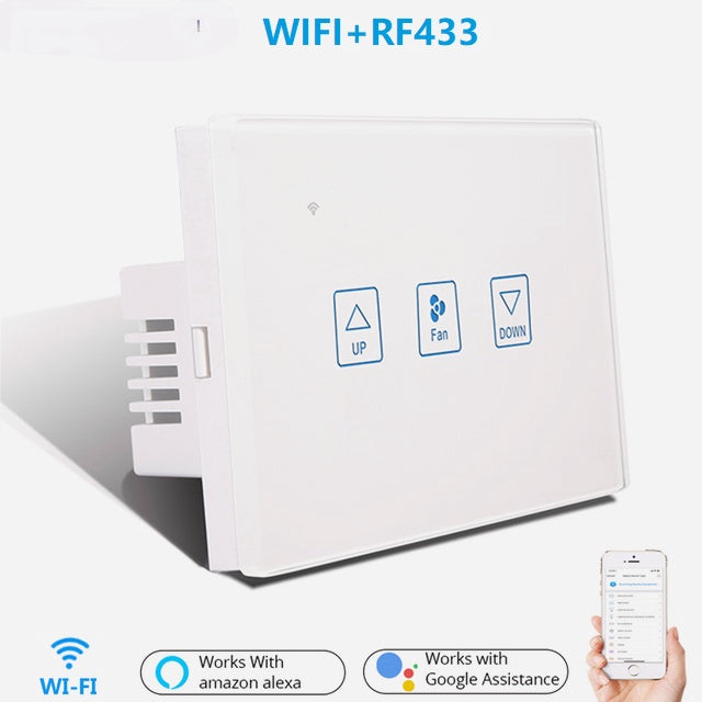 WiFi+RF433 Smart Fan Speed Control Touch Switch US Standard Deluxe Crystal Panel Switch Tuay App Remote Control