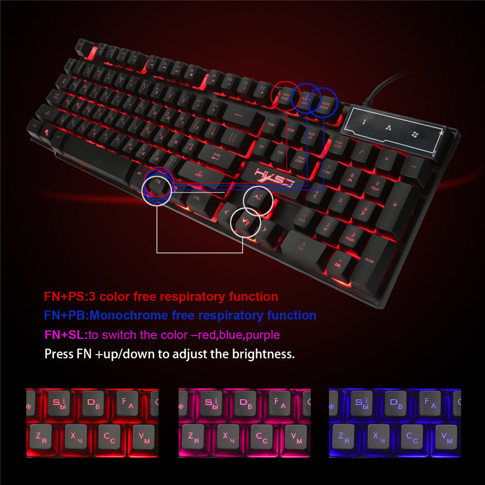 Wired Russian Gaming Keyboard 104 Keys 3 Colors LED Backlight Keyboard for Computer Laptop PC Gamer