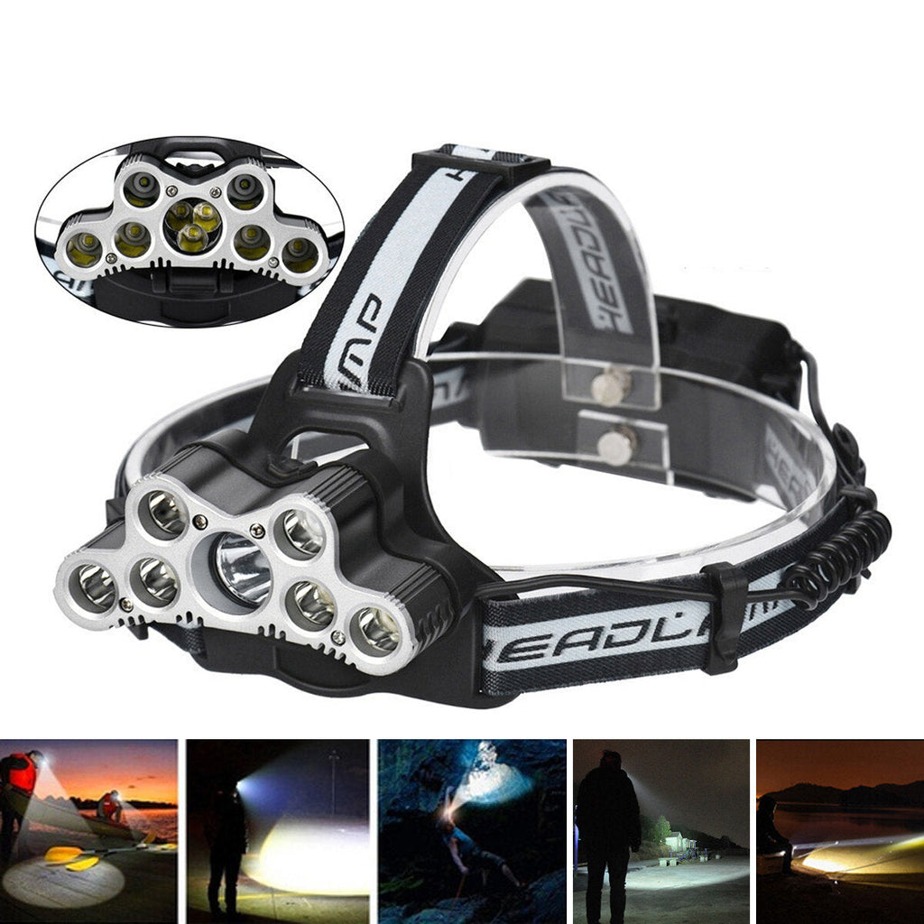 6-Modes 7xT6+2xQ5 LED Head Lamp USB Rechargeable Camping Head Torch With SOS Whistle Function