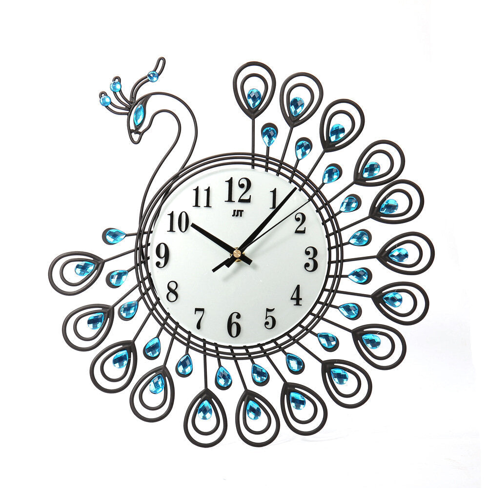 37cm European Style Peacock Shape Luxury Digital Metal Wall Clock