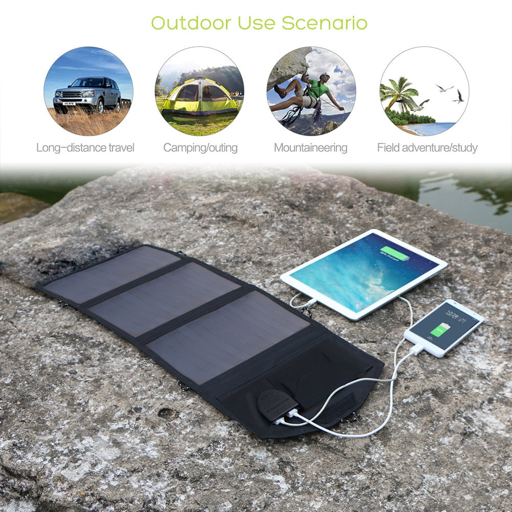 18V 21W Solar Charger Solar Panel Waterproof Foldable Solar Power Bank for 12v Car Battery Mobile Phone Outdoor Hiking