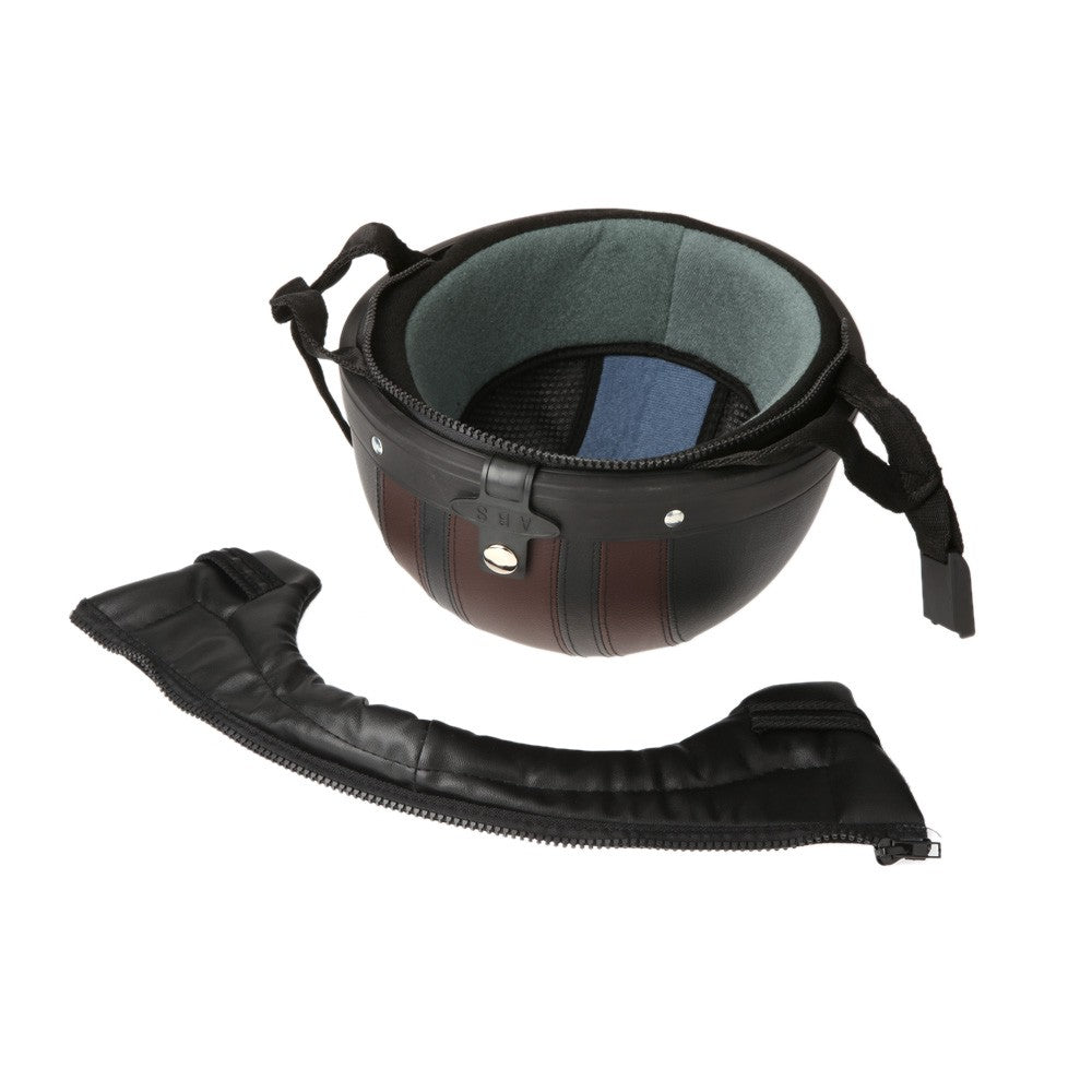 Mortorcycle Mask Detachable Goggles and Mouth Filter+ Open Face Half Leather Helmet with Vision UV 54-60cm