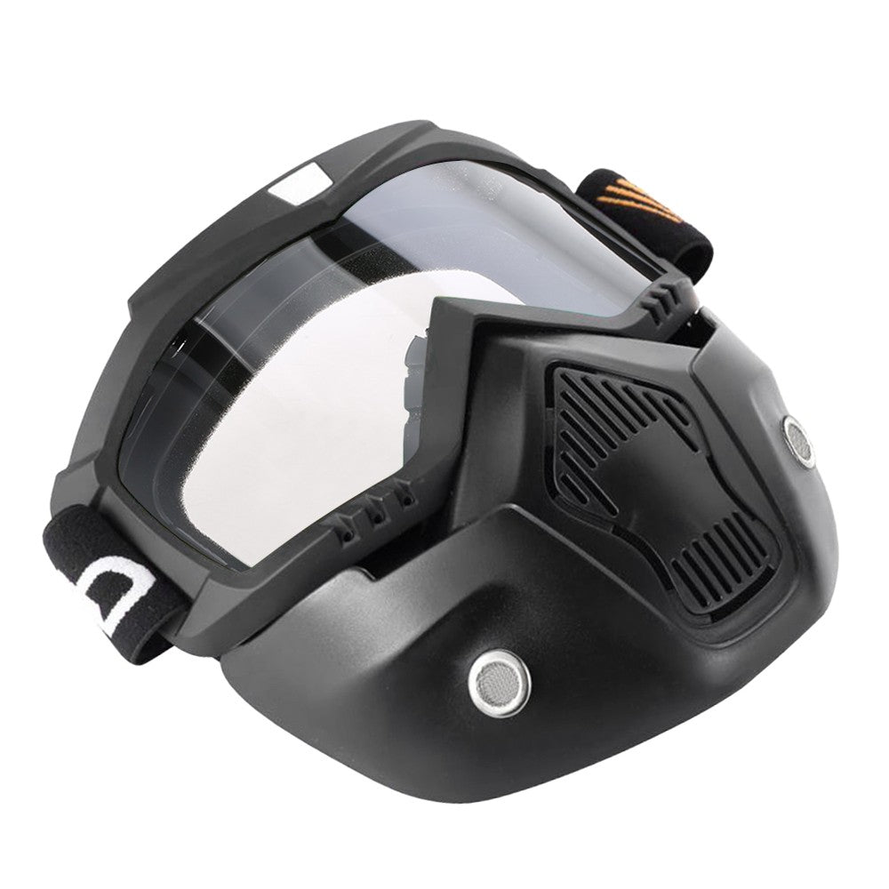 Mortorcycle Mask Detachable Goggles and Mouth Filter+ Open Face Half Leather Helmet with Vision UV 54-60cm
