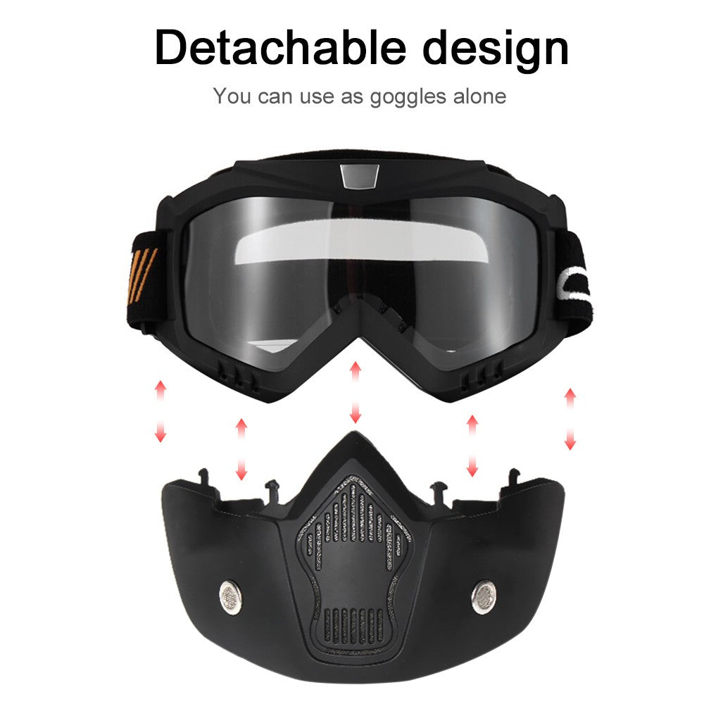 Mortorcycle Mask Detachable Goggles and Mouth Filter+ Open Face Half Leather Helmet with Vision UV 54-60cm