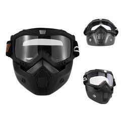 Mortorcycle Mask Detachable Goggles and Mouth Filter+ Open Face Half Leather Helmet with Vision UV 54-60cm