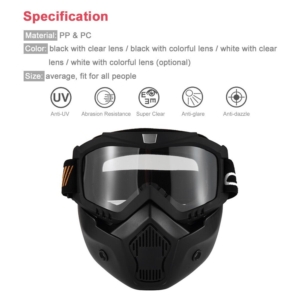 Mortorcycle Mask Detachable Goggles and Mouth Filter+ Open Face Half Leather Helmet with Vision UV 54-60cm