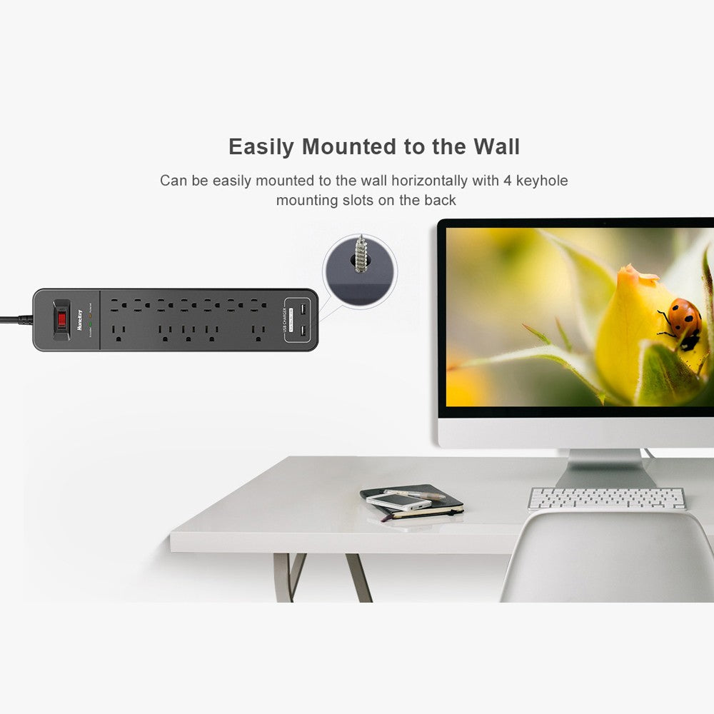 Power Strip Durable Household Socket with 12 AC Outlets 2 USB-A Charging Ports Surge Protector American Standard