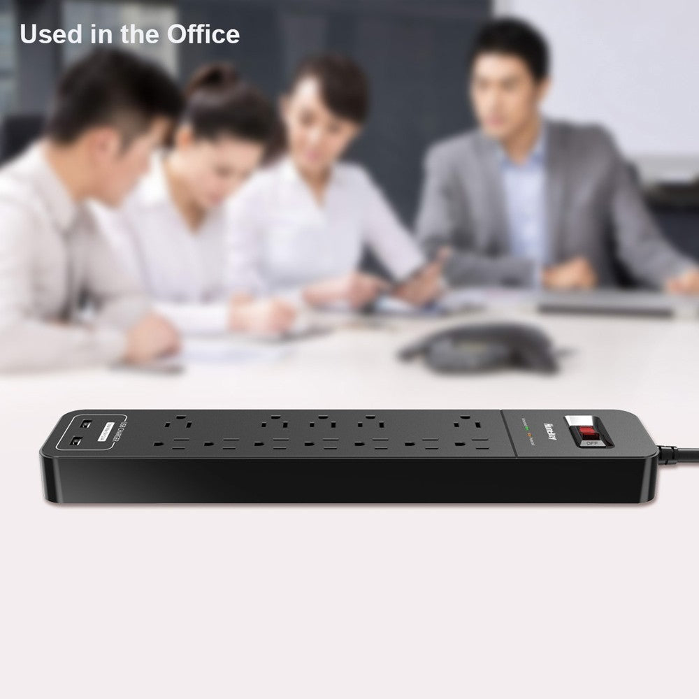 Power Strip Durable Household Socket with 12 AC Outlets 2 USB-A Charging Ports Surge Protector American Standard