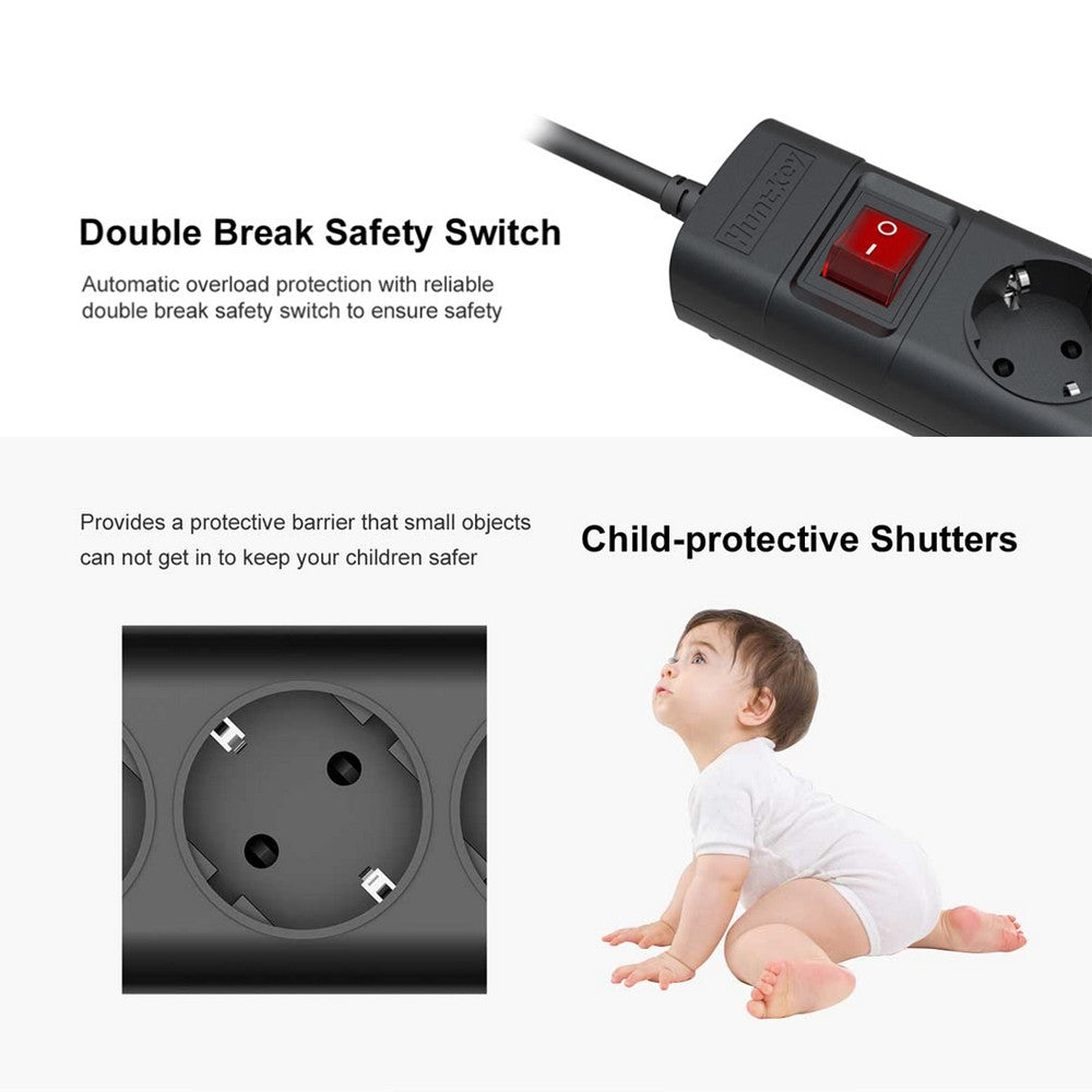 Power Strip with 5 AC Outlets 2 USB Ports Flame-retardant Material Double Break Safety Switch