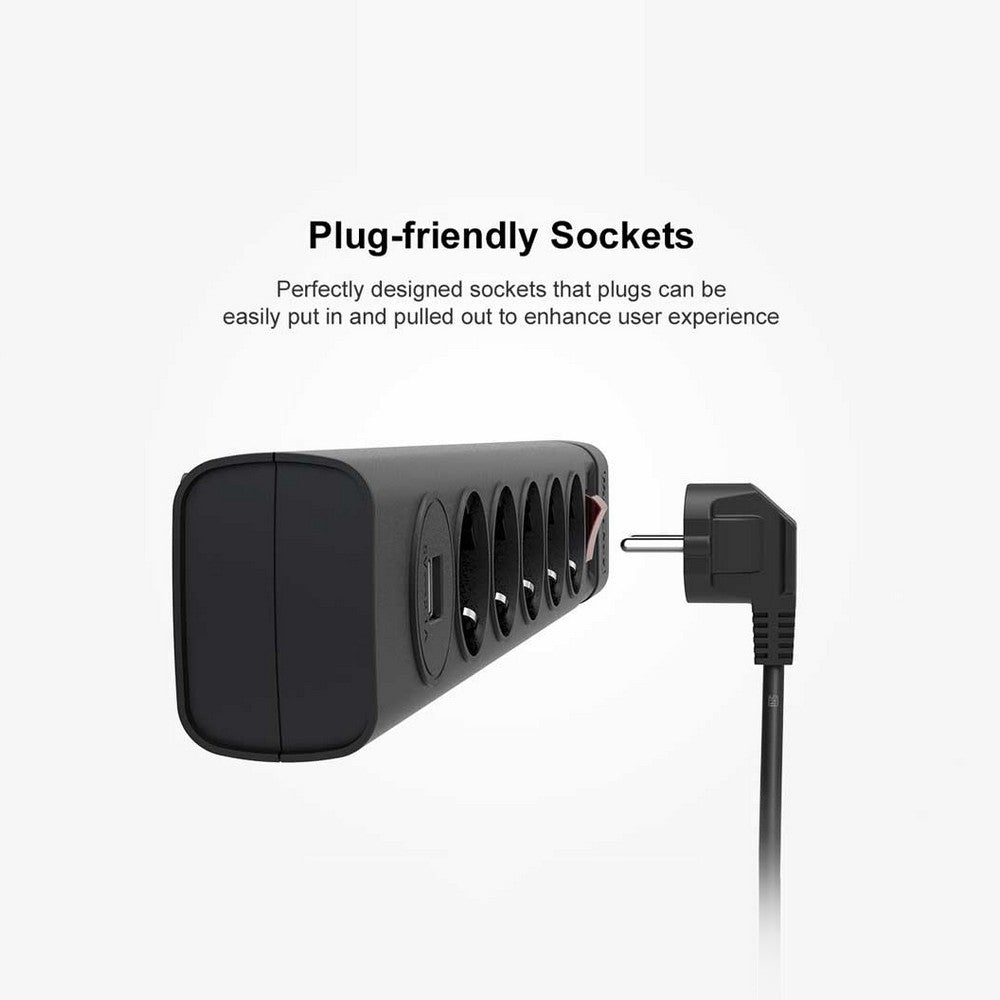 Power Strip with 5 AC Outlets 2 USB Ports Flame-retardant Material Double Break Safety Switch