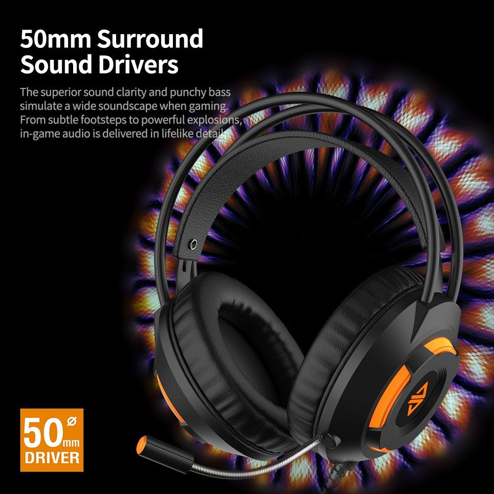 USB Wired Headset 3.5mm Stereo Gaming Noise Cancelling Headphone with Mic 50mm Driver Unit