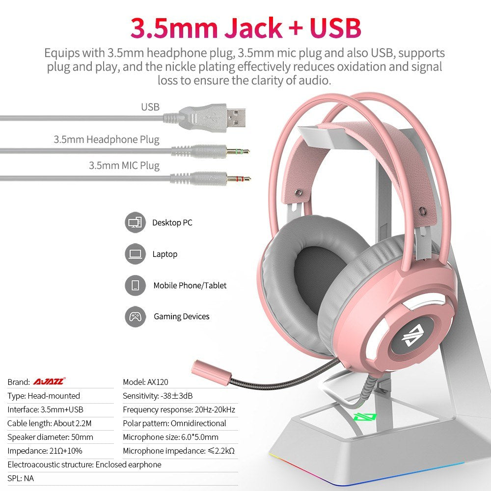 USB Wired Headset 3.5mm Stereo Gaming Noise Cancelling Headphone with Mic 50mm Driver Unit