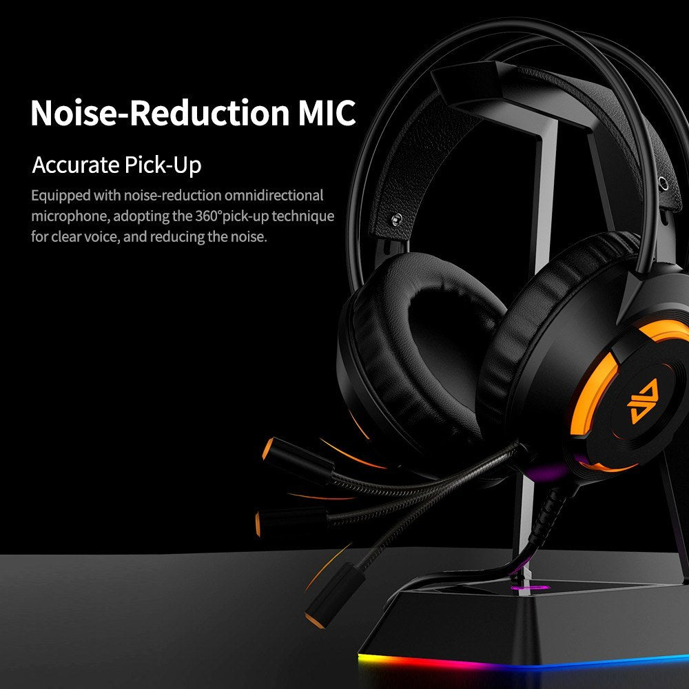 USB Wired Headset 3.5mm Stereo Gaming Noise Cancelling Headphone with Mic 50mm Driver Unit