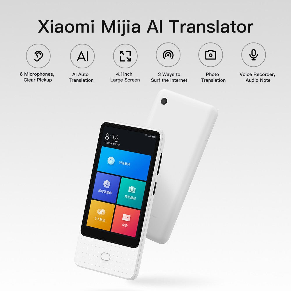 AI Voice Translator Recorder 1+8GB 18 Languages 4.1 inch Touch Screen 6 Microphone Online Camera