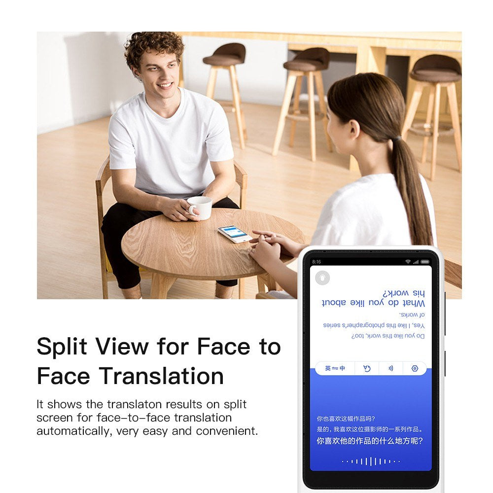 AI Voice Translator Recorder 1+8GB 18 Languages 4.1 inch Touch Screen 6 Microphone Online Camera