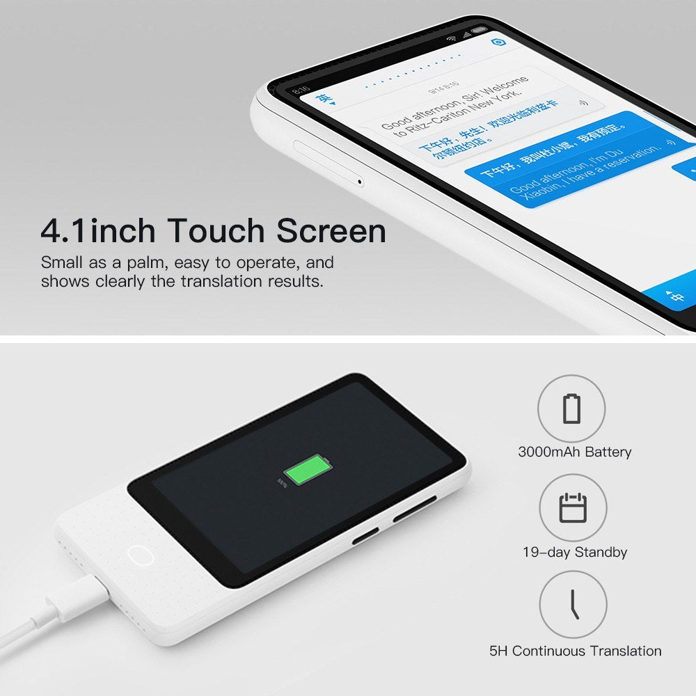 AI Voice Translator Recorder 1+8GB 18 Languages 4.1 inch Touch Screen 6 Microphone Online Camera