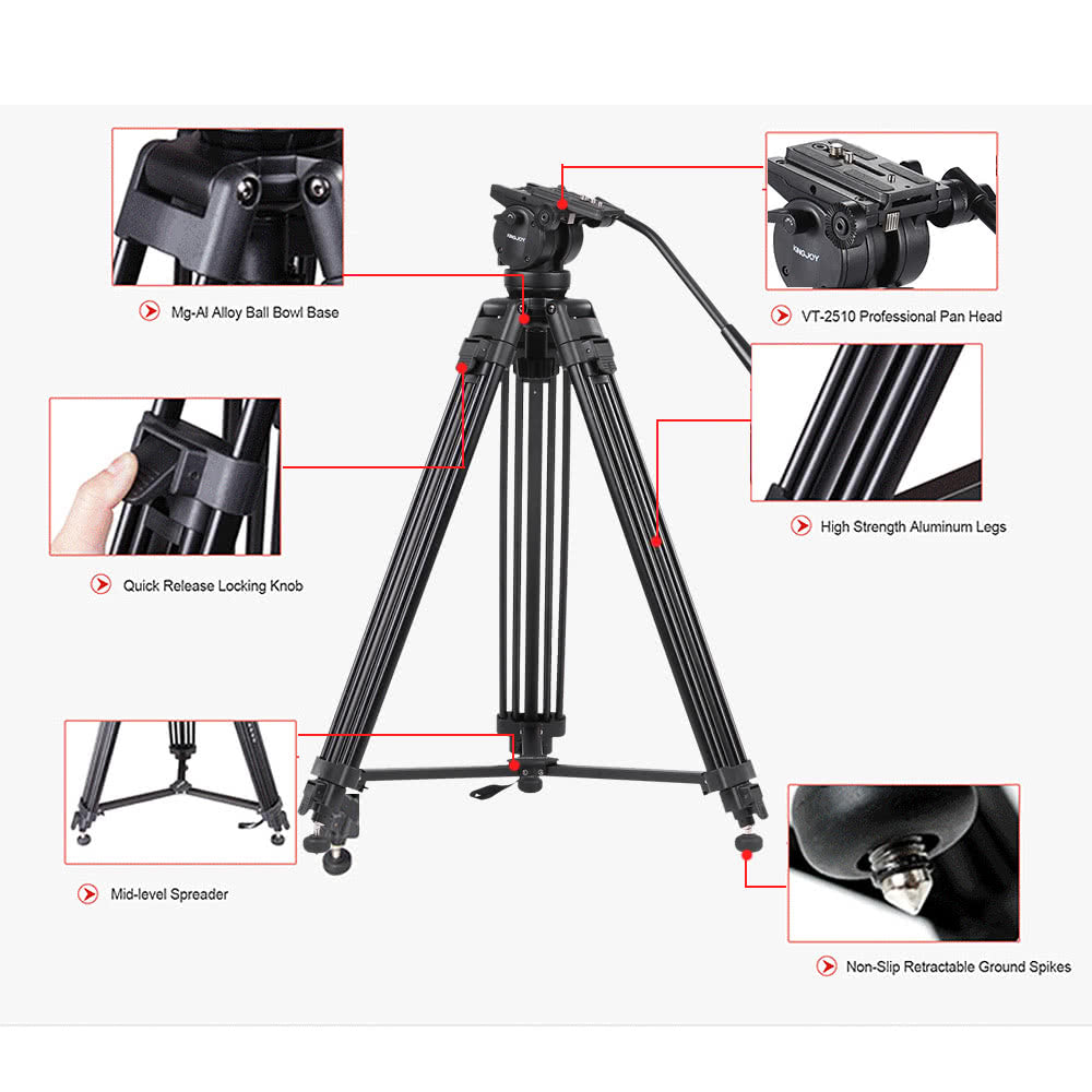 Alloy Video Photo Tripod Kit 360°Panorama Pan Fluid Ball Head for DSLR Camera Recorder DV