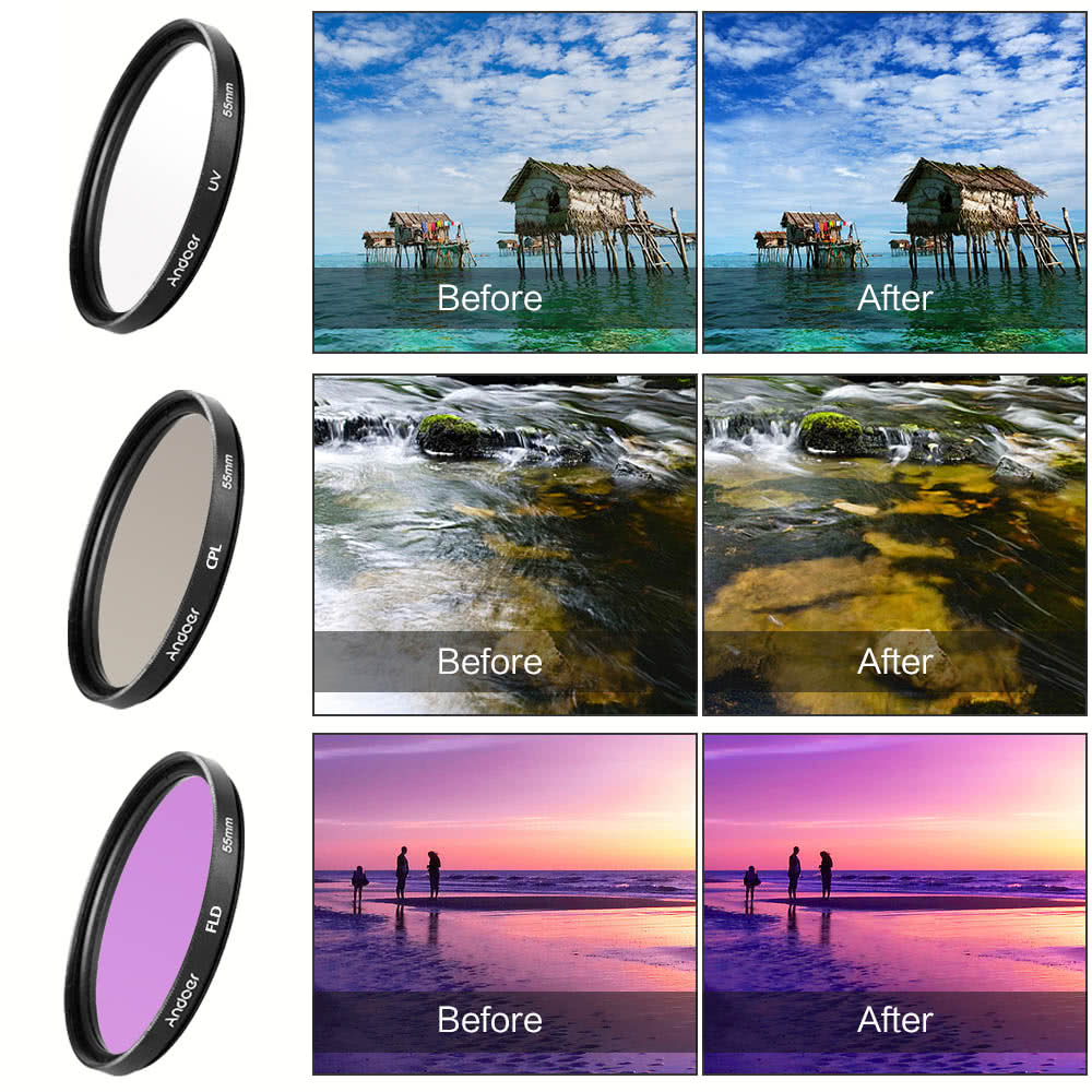 67mm Filter Kit (UV+CPL+FLD) + Nylon Carry Pouch Lens Cap Holder Hood