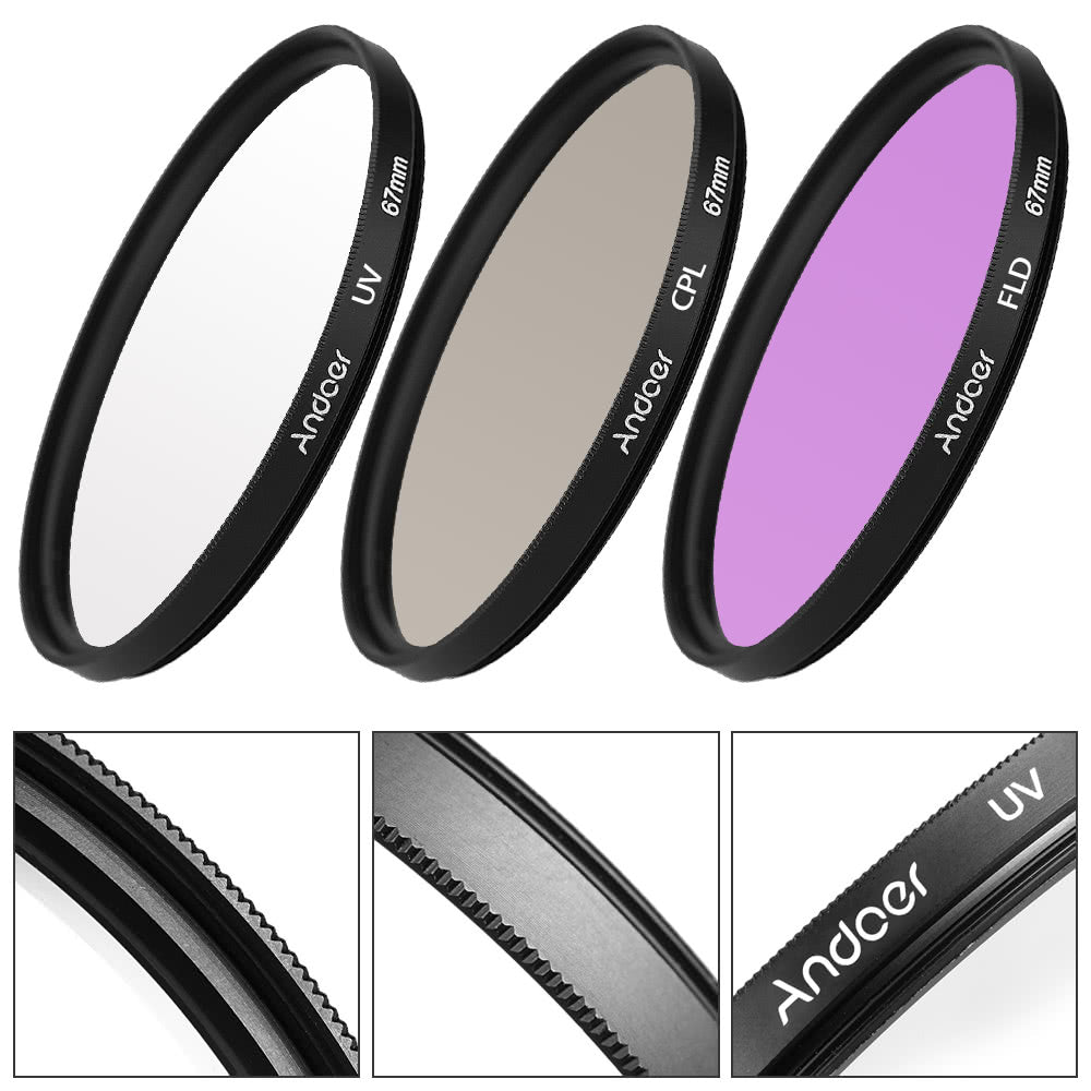 67mm Filter Kit (UV+CPL+FLD) + Nylon Carry Pouch Lens Cap Holder Hood