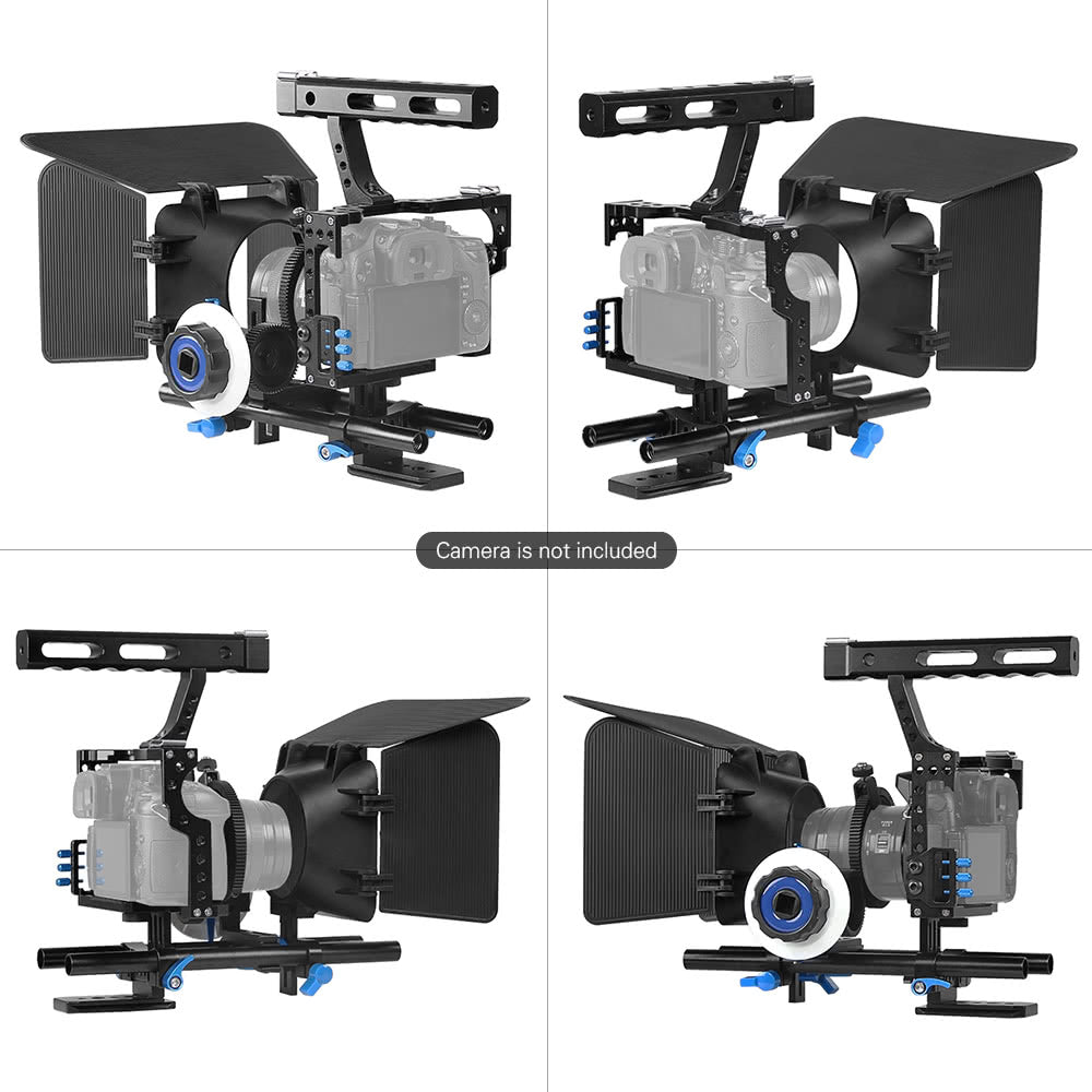 Aluminum Alloy Camera Camcorder Video Cage Rig Kit Film Making System with 15mm Rod Matte Box