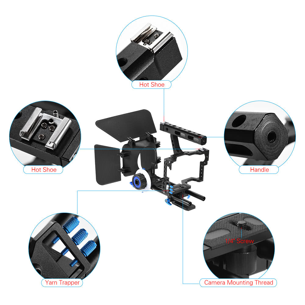 Aluminum Alloy Camera Camcorder Video Cage Rig Kit Film Making System with 15mm Rod Matte Box