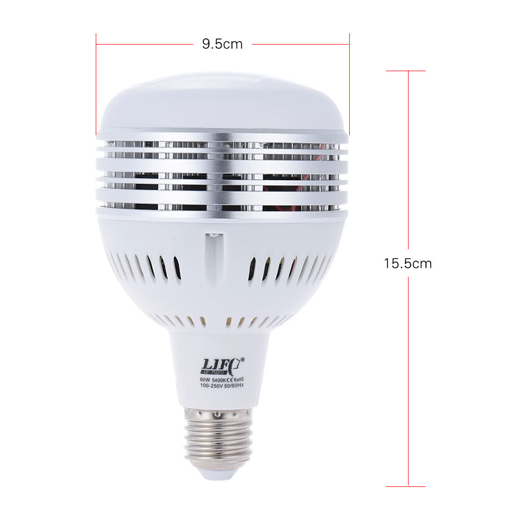 60W LED Daylight Balanced E27 5400K Light Bulb Studio Modeling Lamp for Photography Video Lighting 100~250V