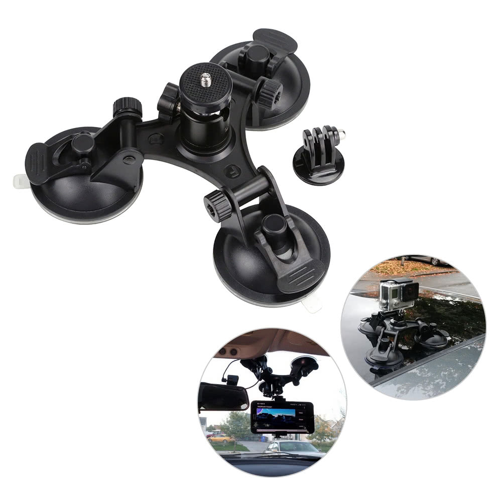 Sports Camera Triple Suction Cup Mount Sucker for GroPro Hero 5/4/3+/3 Yi with Tripod Adapter Action