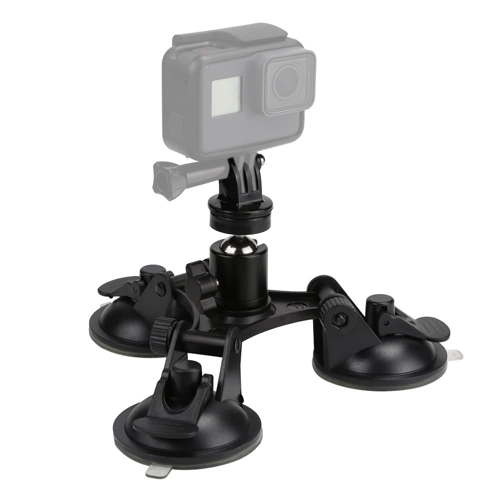 Sports Camera Triple Suction Cup Mount Sucker for GroPro Hero 5/4/3+/3 Yi with Tripod Adapter Action