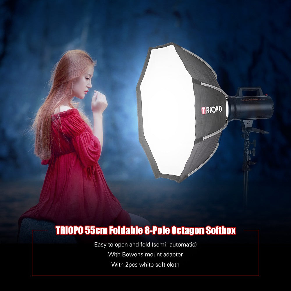 55cm Foldable 8-Pole Octagon Softbox with Soft Cloth Carrying Bag Bowens Mount for Studio Strobe Flash Light