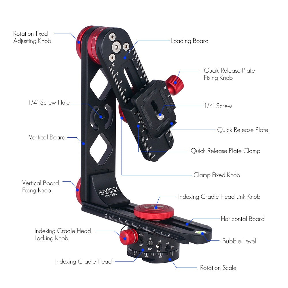 720° Panoramic Head Aluminium Alloy with Arca-Swiss Standard Ball Quick Release Plate Carry Bag
