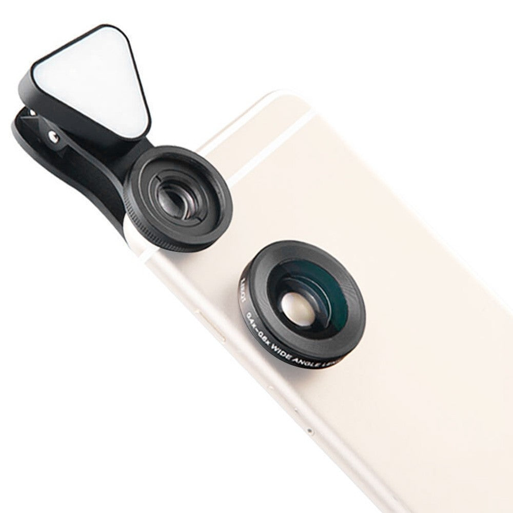 3-in-1 Clip-on Smartphone Fill Light & Phone Camera Lens Kit