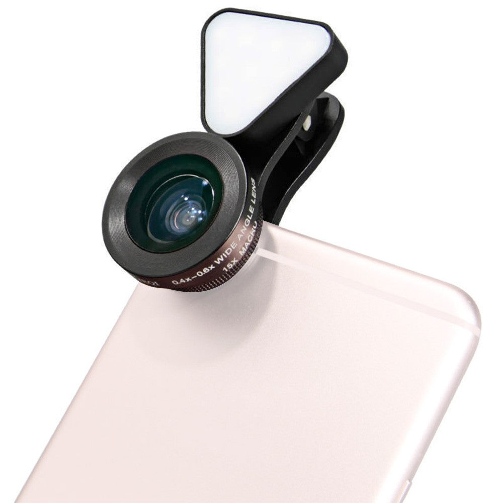3-in-1 Clip-on Smartphone Fill Light & Phone Camera Lens Kit