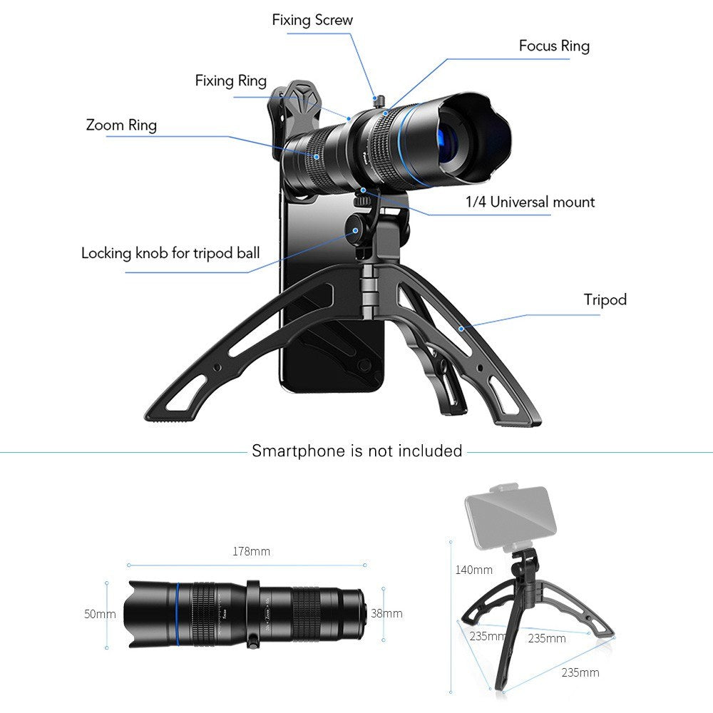 Metal HD 20-40X Zoom Single-tube Telescope External Dual Adjustment Monocular Phone Telephoto Lens