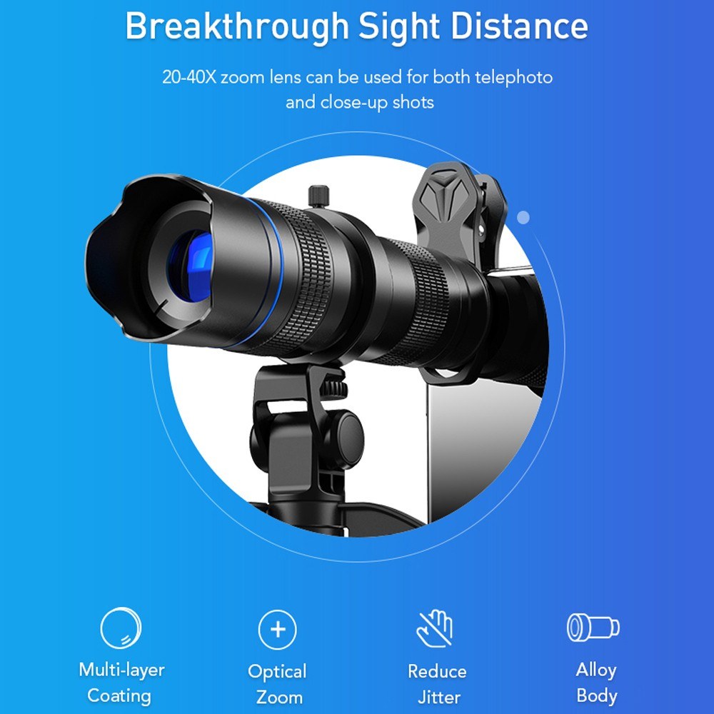 Metal HD 20-40X Zoom Single-tube Telescope External Dual Adjustment Monocular Phone Telephoto Lens