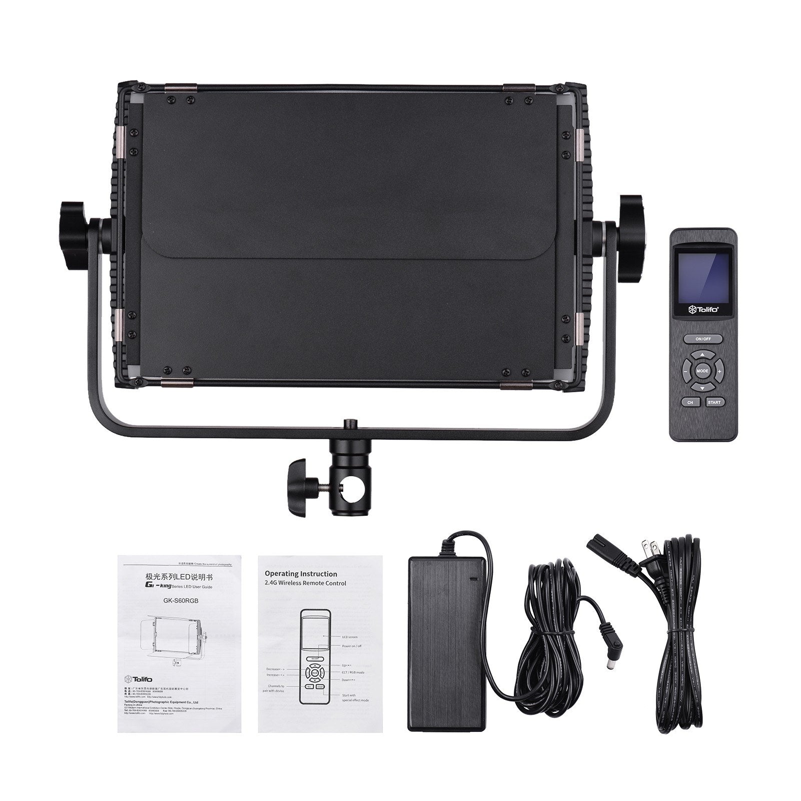 60W RGB LED Video Light 3200K-5600K Dimmable Photography Fill