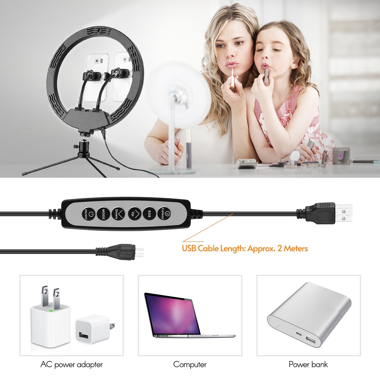 12-in RGB LED Ring Light Dimmable Selfie Circle Lamp Fill-in 10 Brightness Levels for Makeup Photography