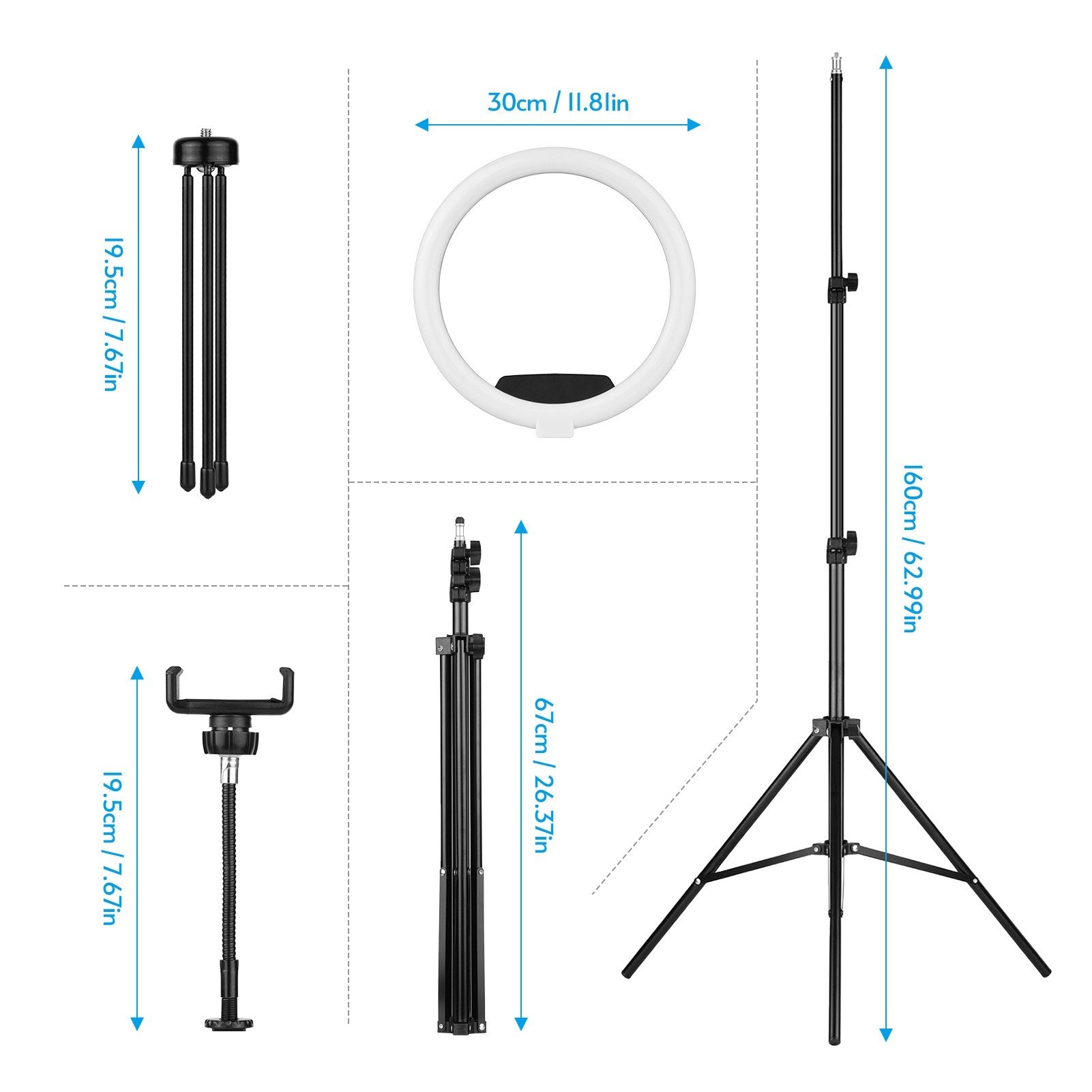 12-in RGB LED Ring Light Dimmable Selfie Circle Lamp Fill-in 10 Brightness Levels for Makeup Photography