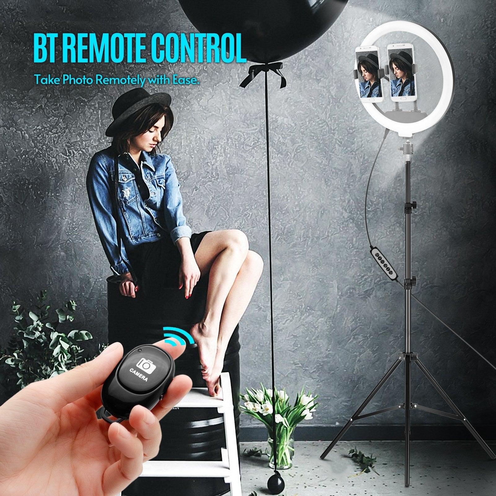 12-in RGB LED Ring Light Dimmable Selfie Circle Lamp Fill-in 10 Brightness Levels for Makeup Photography