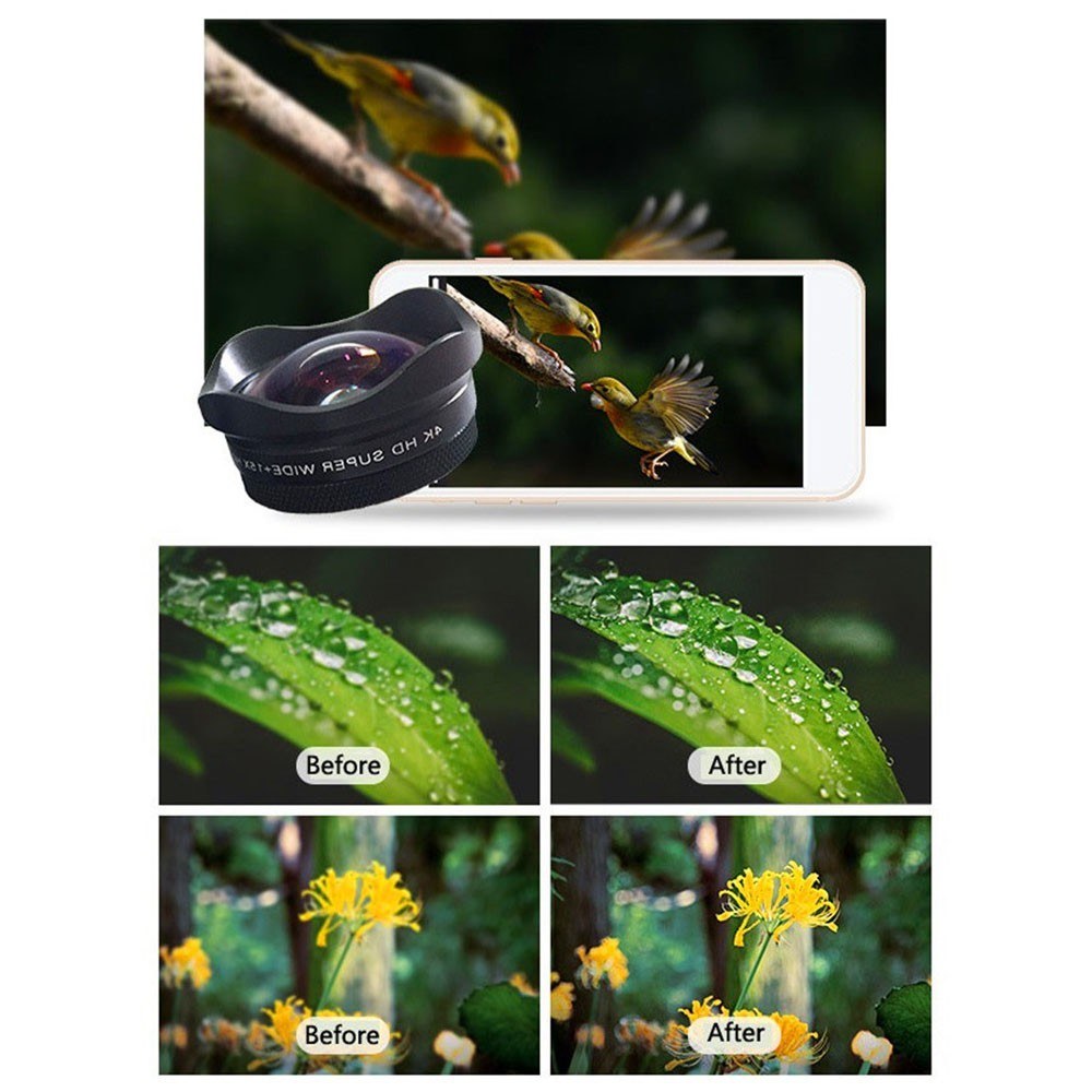 4K Ultra HD Smartphone Camera Lens 0.45X Wide-angle 15X Macro Phone with Universal Clip