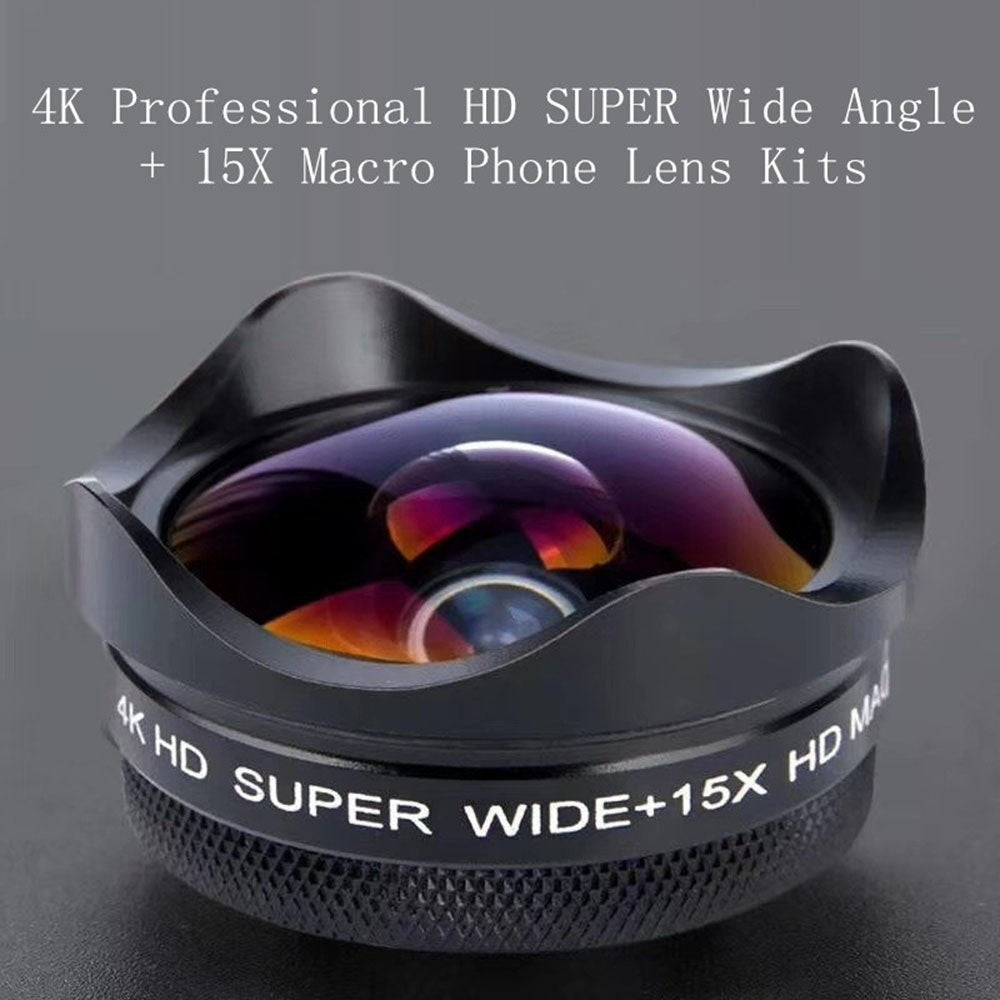 4K Ultra HD Smartphone Camera Lens 0.45X Wide-angle 15X Macro Phone with Universal Clip