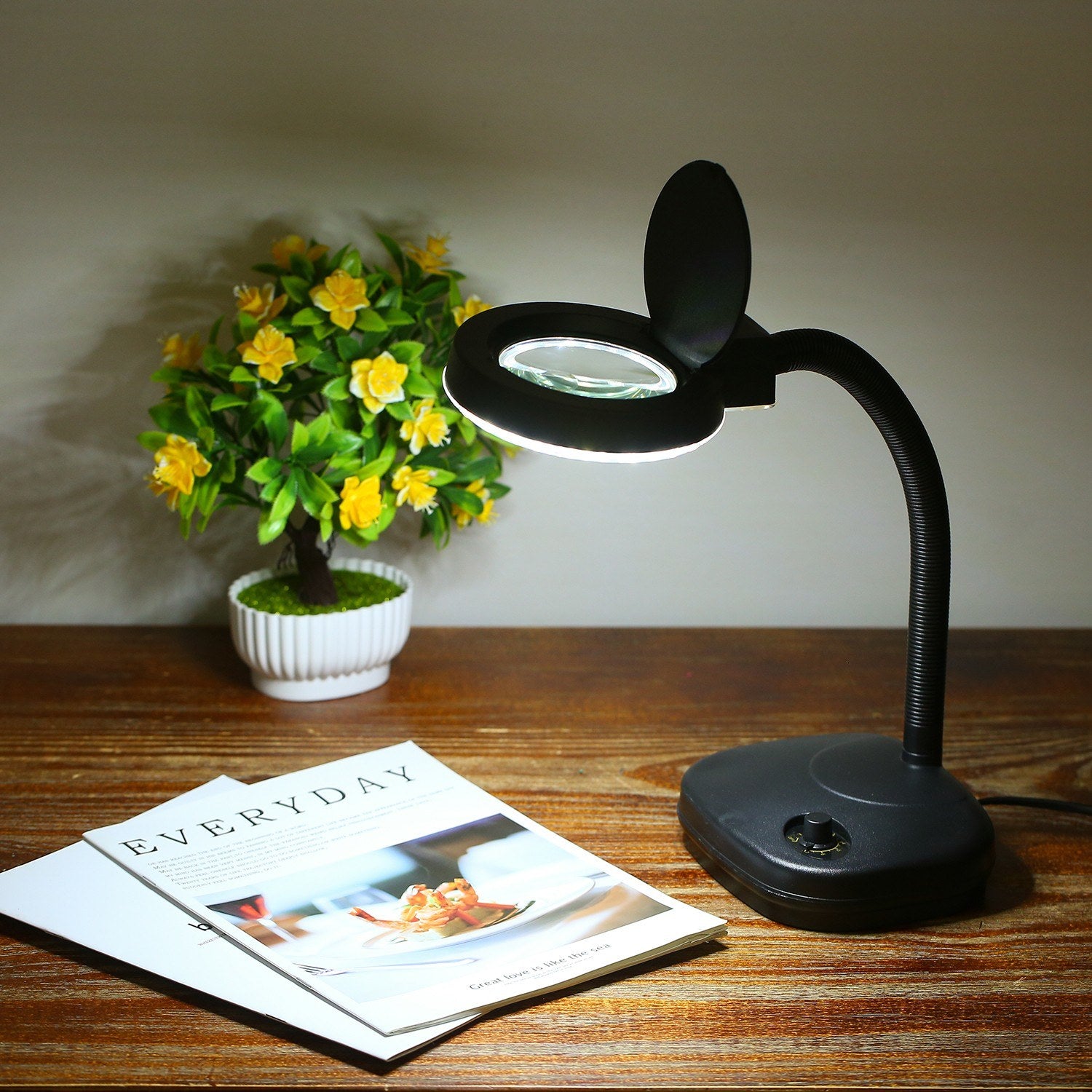 Bench Magnifier 10x/5x 3/8 Diopter Flexible Gooseneck LED Table Desktop Magnifying Glass Lamp