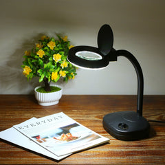 Bench Magnifier 10x/5x 3/8 Diopter Flexible Gooseneck LED Table Desktop Magnifying Glass Lamp