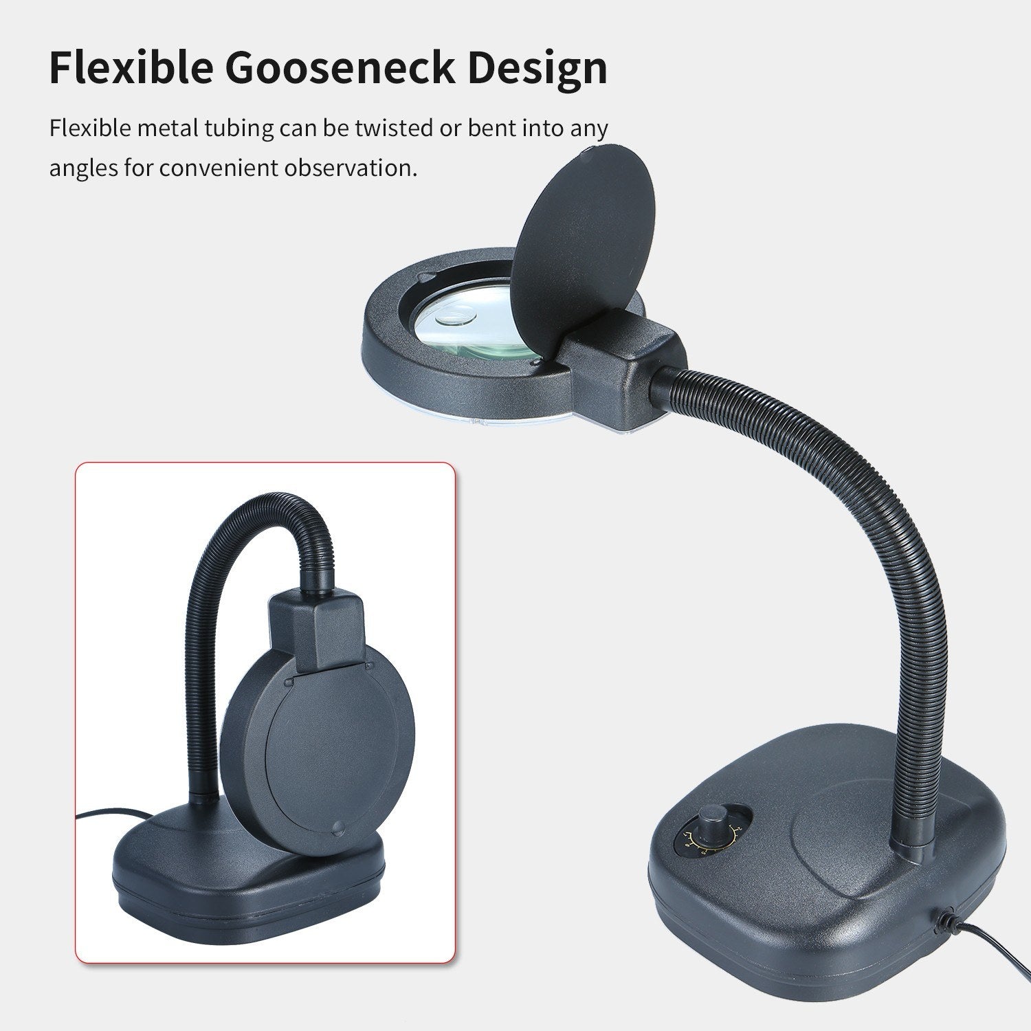 Bench Magnifier 10x/5x 3/8 Diopter Flexible Gooseneck LED Table Desktop Magnifying Glass Lamp