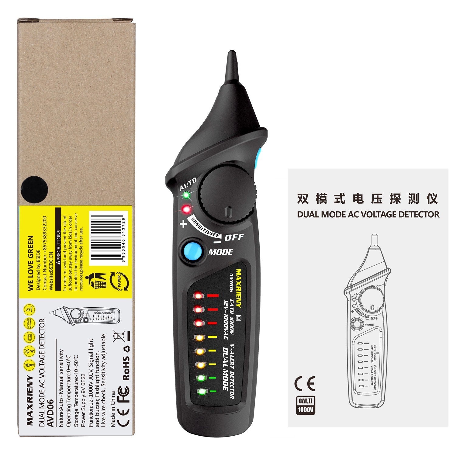 Dual Mode AC Voltage Detector Circuit Tester Non-contact with Flashlight Function