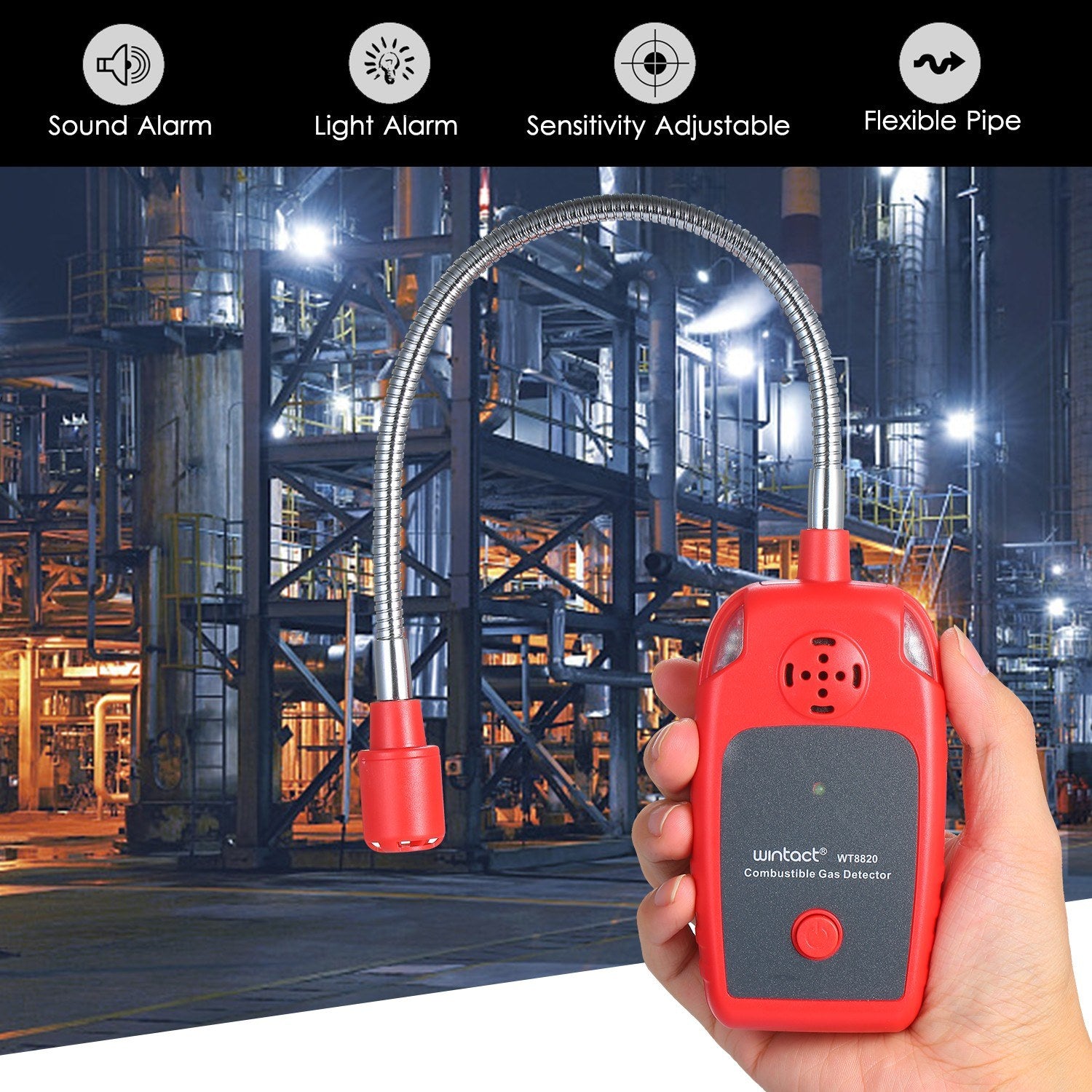 Handheld Combustible Gas Detector Leakage Natural Sensor Leak Test Instrument 12-inch Gooseneck