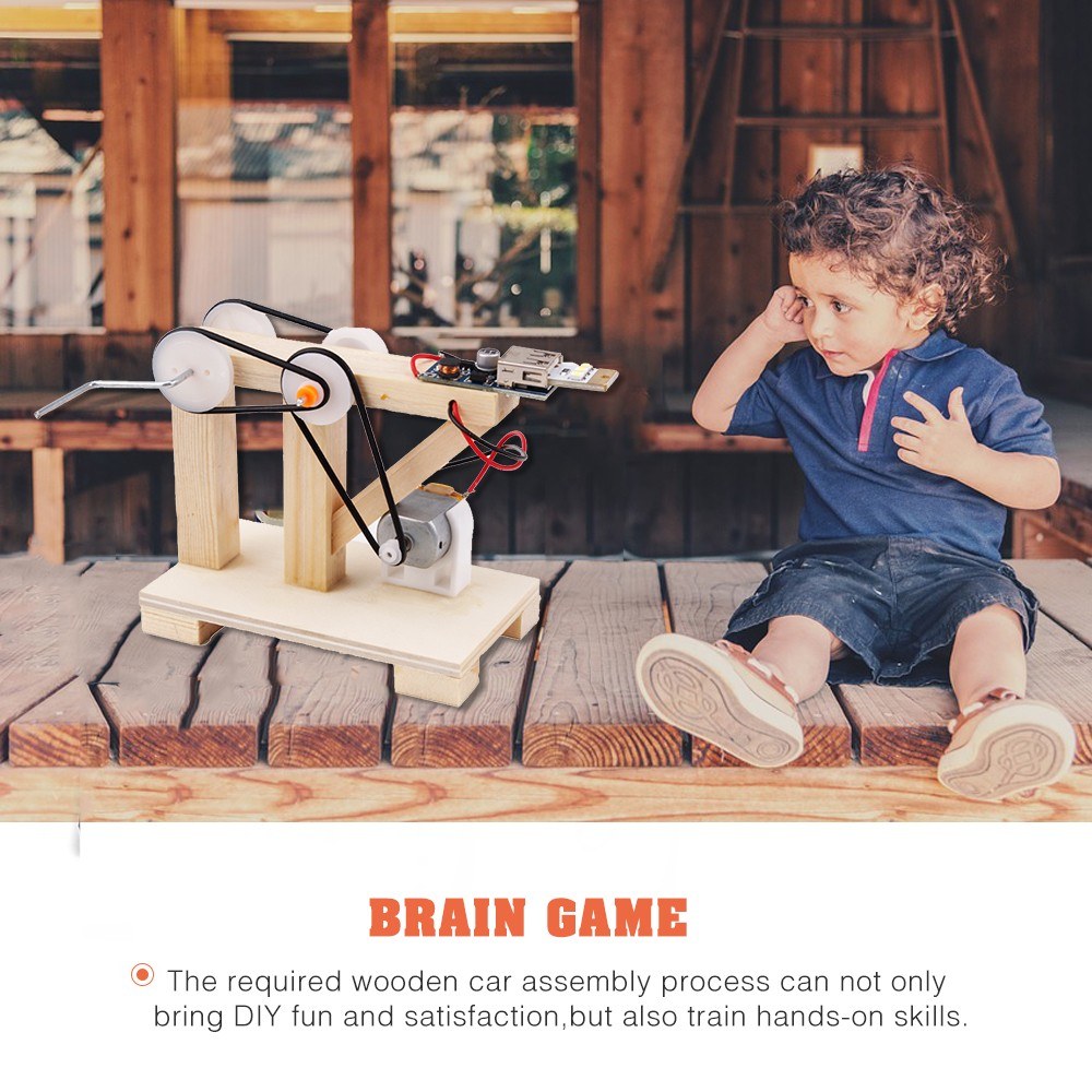 DIY Wood Hand Generator Building Kit Manual Model Material Set