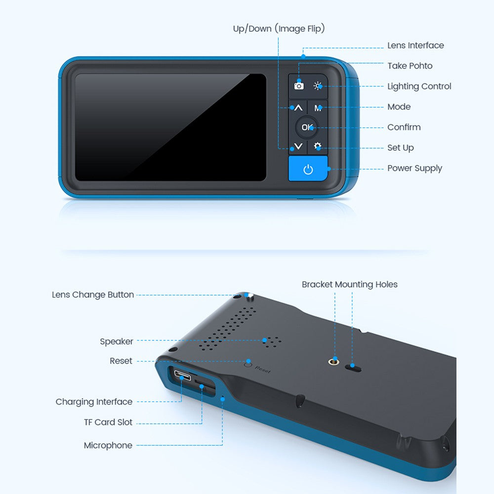 4.5inch HD Color Screen Digital Endoscope 8mm Dual Lens IP67 Waterproof Camera Brightness Adjustable Video Recorder