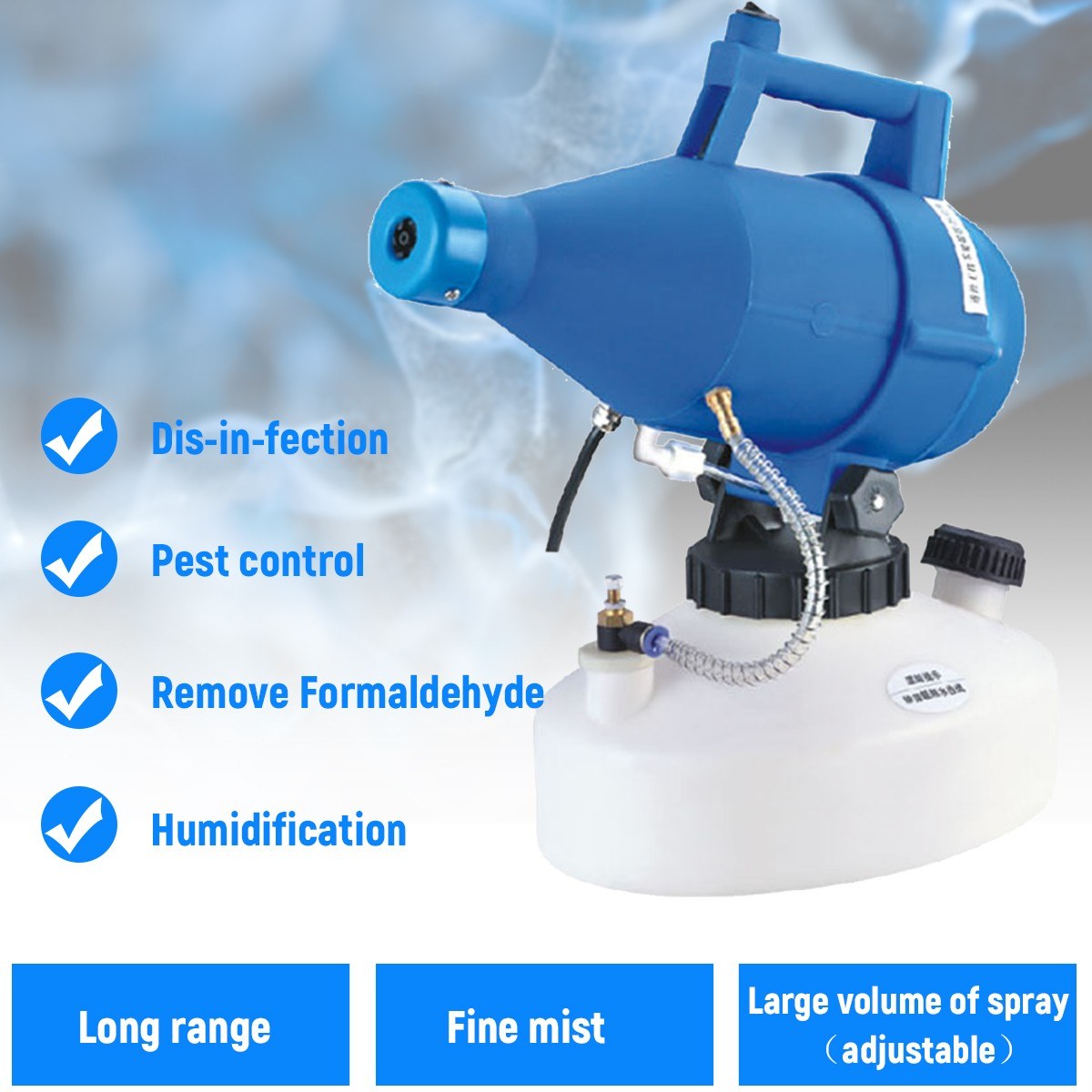 Electric ULV Fogger Portable Ultra-Low Volume Atomizer Sprayer Fine Mist Blower Pesticide Nebulizer 4.5L