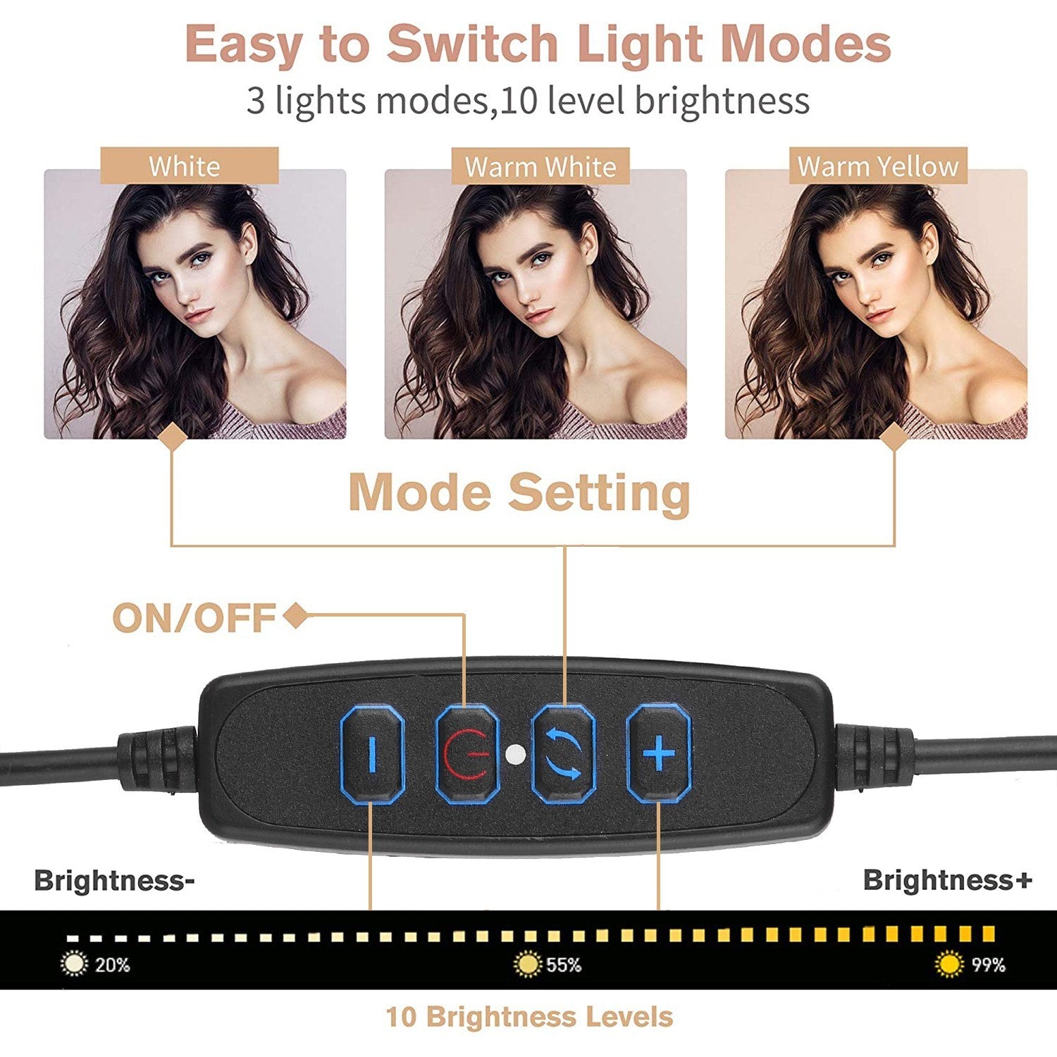 8inch Ring Light with Adjustable Tripod Stand Dimmable Selfie Makeup Ringlights for Video Live Stream Photography